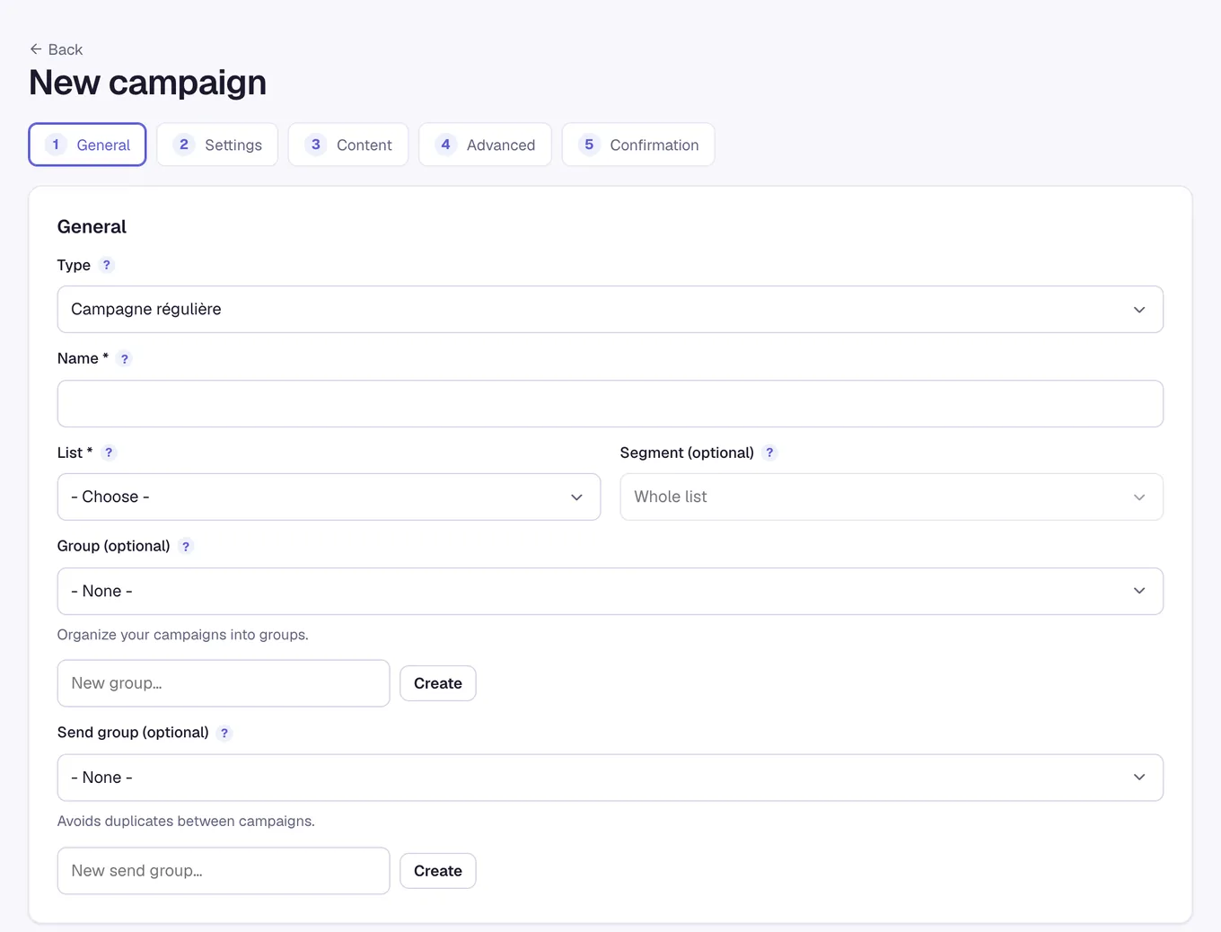 The campaign creation wizard