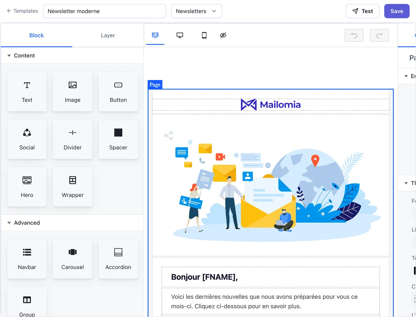 Mailomia's visual email editor
